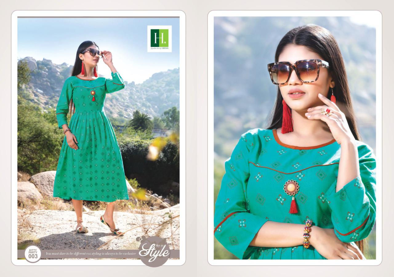Hirwa Presents Kitty Party 5 Collection Of Cambric Cotton Ikkat Printed Pleated Round Kurtis