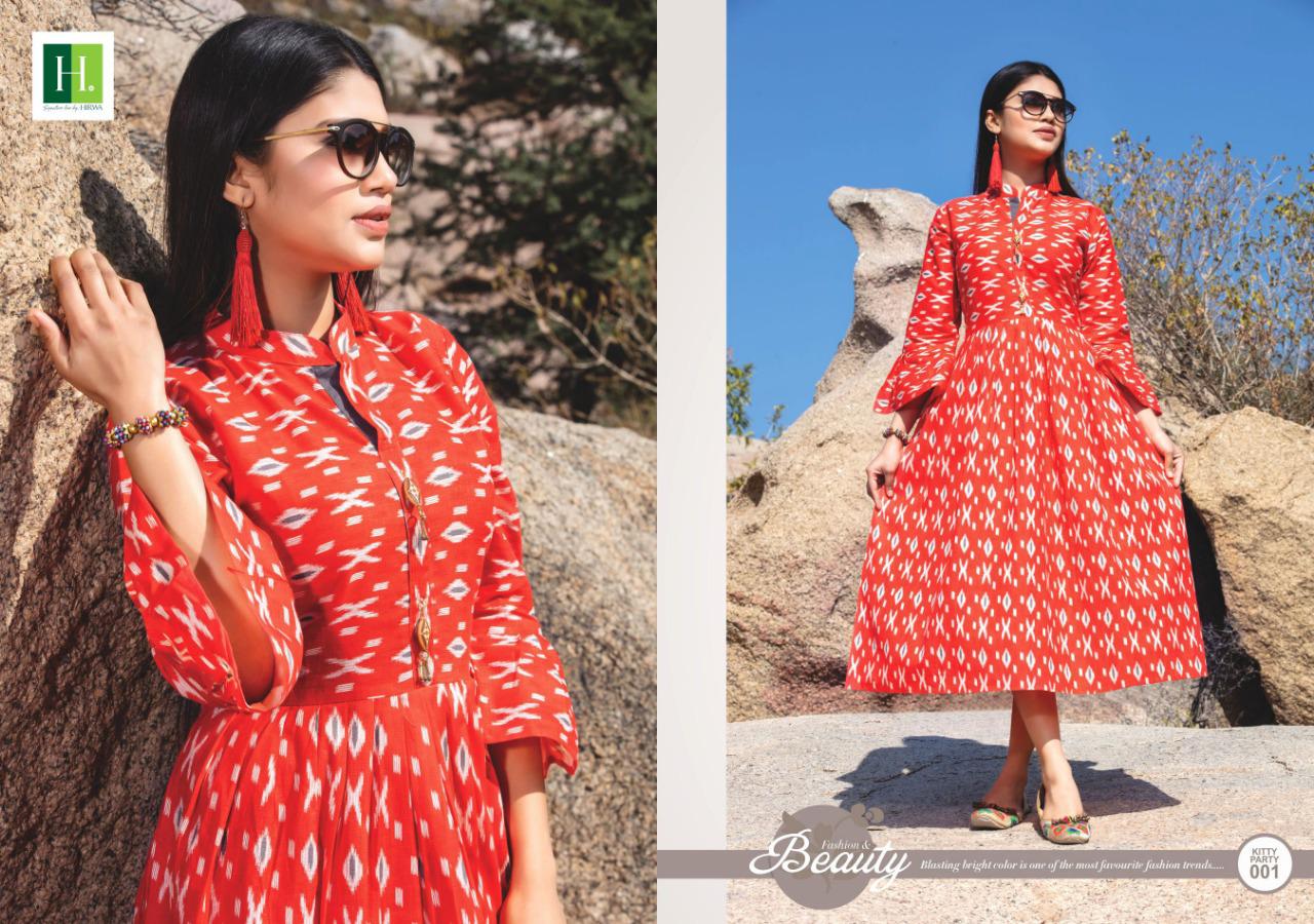 Hirwa Presents Kitty Party 5 Collection Of Cambric Cotton Ikkat Printed Pleated Round Kurtis