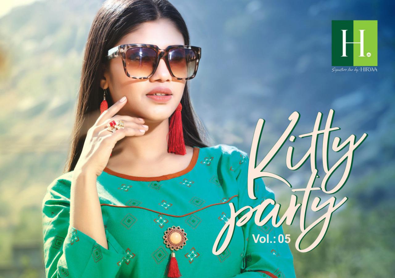 Hirwa Presents Kitty Party 5 Collection Of Cambric Cotton Ikkat Printed Pleated Round Kurtis