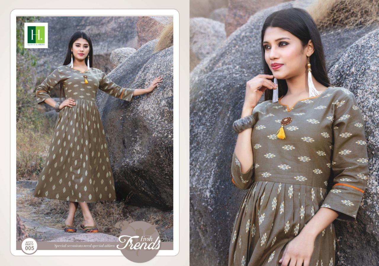Hirwa Presents Kitty Party 5 Collection Of Cambric Cotton Ikkat Printed Pleated Round Kurtis