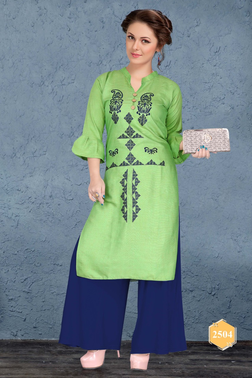 Honey Presents Pragya Collection Of Heavy Rayon Printed Straight-cut Kurti With Bottom