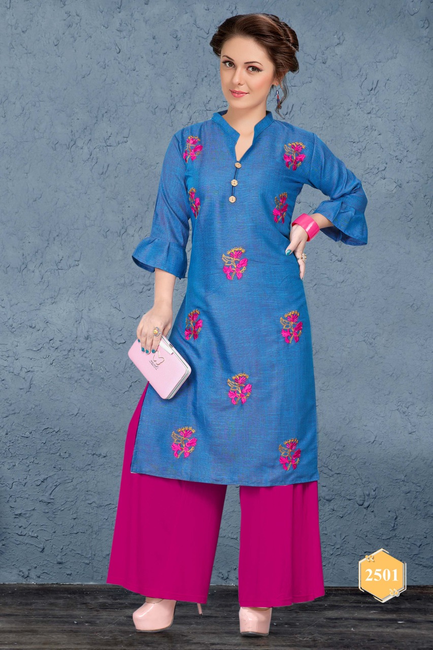 Honey Presents Pragya Collection Of Heavy Rayon Printed Straight-cut Kurti With Bottom