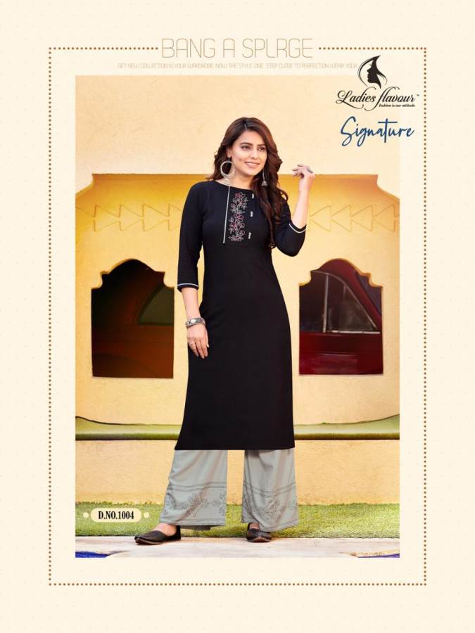 Ladies Flavour Presents Signature 2 Collection Of Heavy Rayon Embroidered Fancy Kurti With Bottom