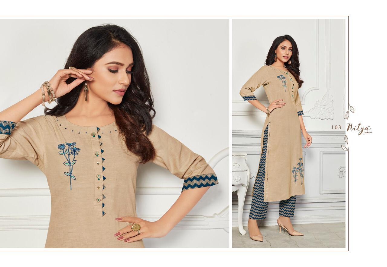 Lt Presents Nitya Mehar Collection Of Cotton Fancy Kurti With Bottom