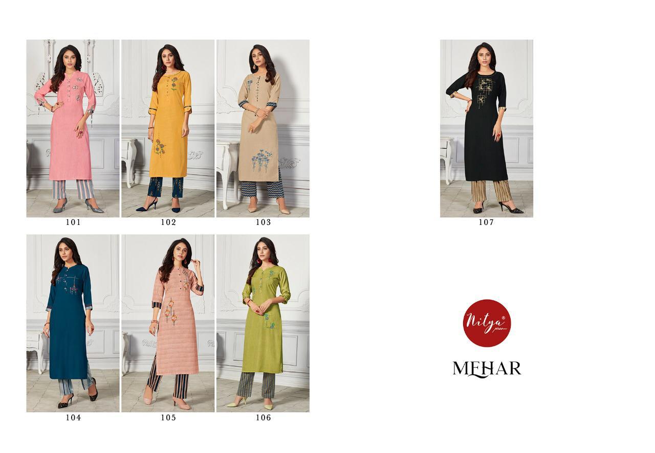 Lt Presents Nitya Mehar Collection Of Cotton Fancy Kurti With Bottom
