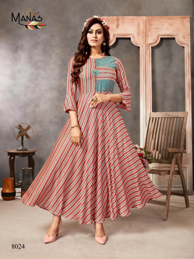 Manas Presents Classic 3 Collection Of Heavy Rayon Stripe Print & Embroidery Designer Kurtis
