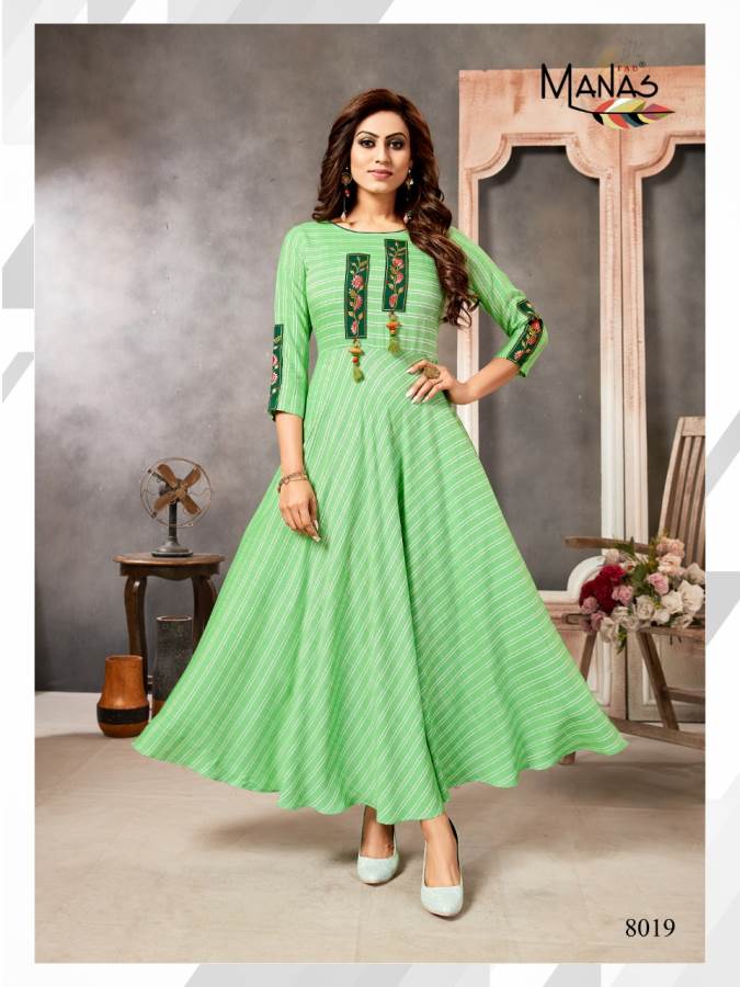 Manas Presents Classic 3 Collection Of Heavy Rayon Stripe Print & Embroidery Designer Kurtis