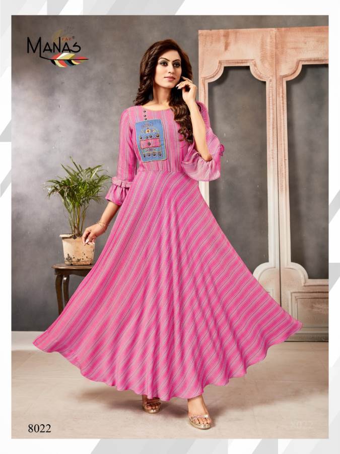 Manas Presents Classic 3 Collection Of Heavy Rayon Stripe Print & Embroidery Designer Kurtis