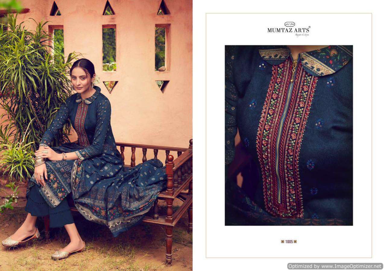 Mumtaz Arts Presents Fiza Collection Of Pure Jam Satin Attractive Kashmiri Work Dress Materials