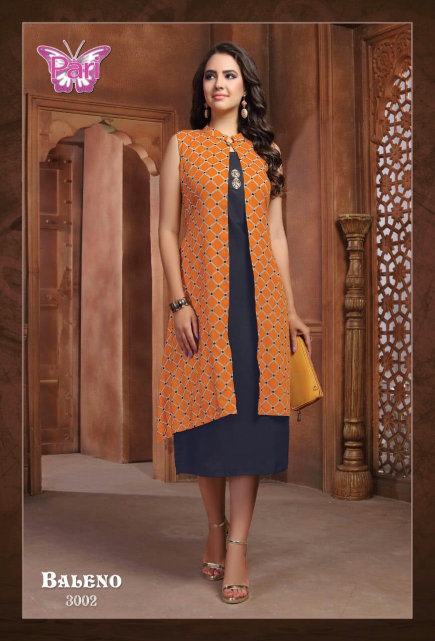 Pari Presents Baleno 3 Collection Of Heavy Rayon Plain Kurti With Printed Shrug