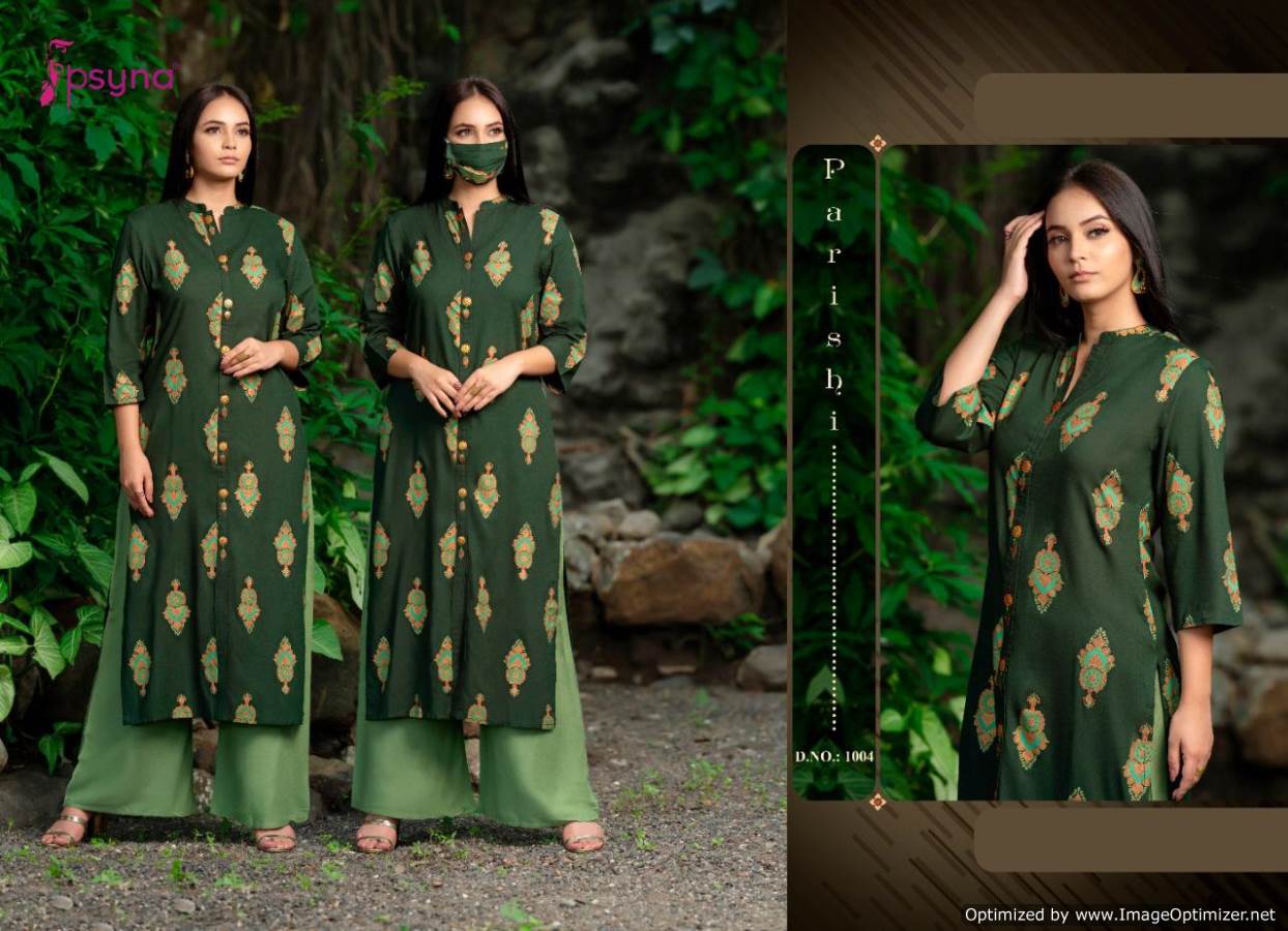 Psyna Presents Parishi Premium 1 Collection Of Heavy Rayon Printed Kurti With Plazo