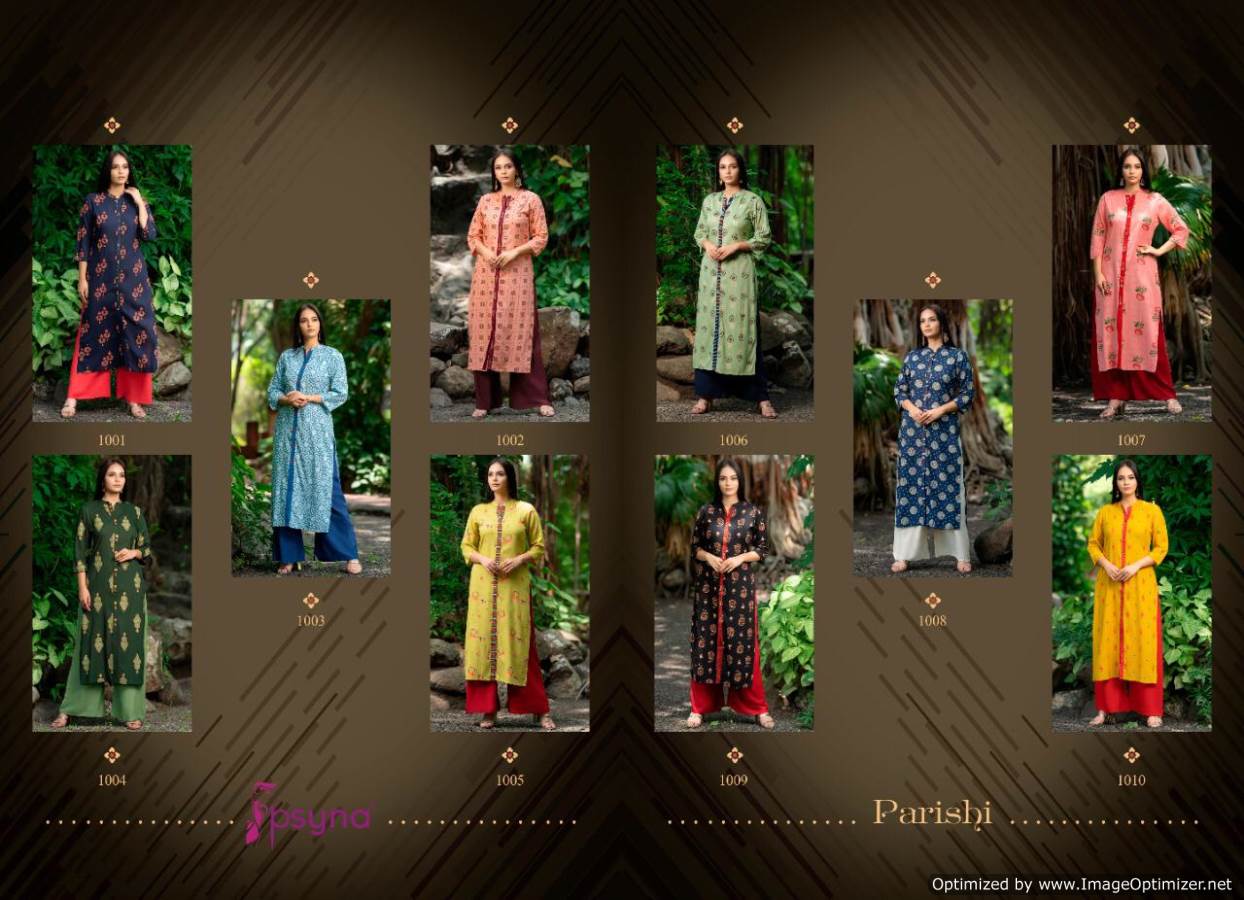 Psyna Presents Parishi Premium 1 Collection Of Heavy Rayon Printed Kurti With Plazo