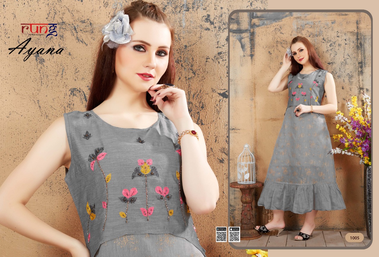 Rung Presents Ayana Collection Of Stylish Fancy Work Designer Kurtis