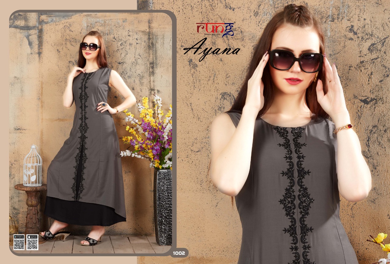 Rung Presents Ayana Collection Of Stylish Fancy Work Designer Kurtis