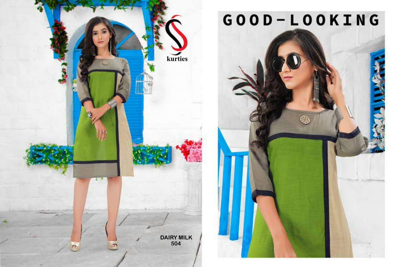 Ss Kurtis Presents Dairy Milk 5 Collection Of Multi Color Cotton Slub Casual Kurtis