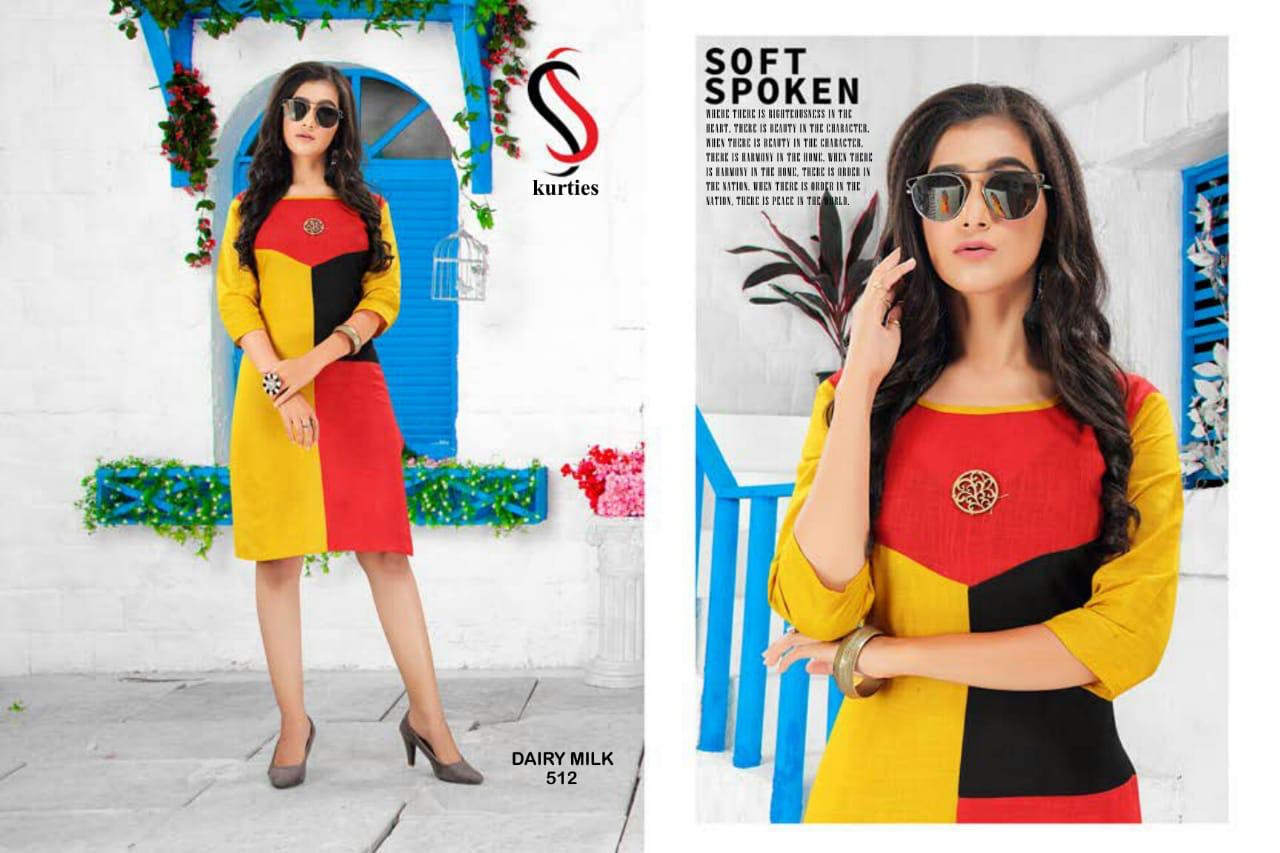 Ss Kurtis Presents Dairy Milk 5 Collection Of Multi Color Cotton Slub Casual Kurtis