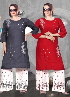 Trendy Presents 468 Collection Of Heavy Rayon Embroidery Work Kurti With Plazo