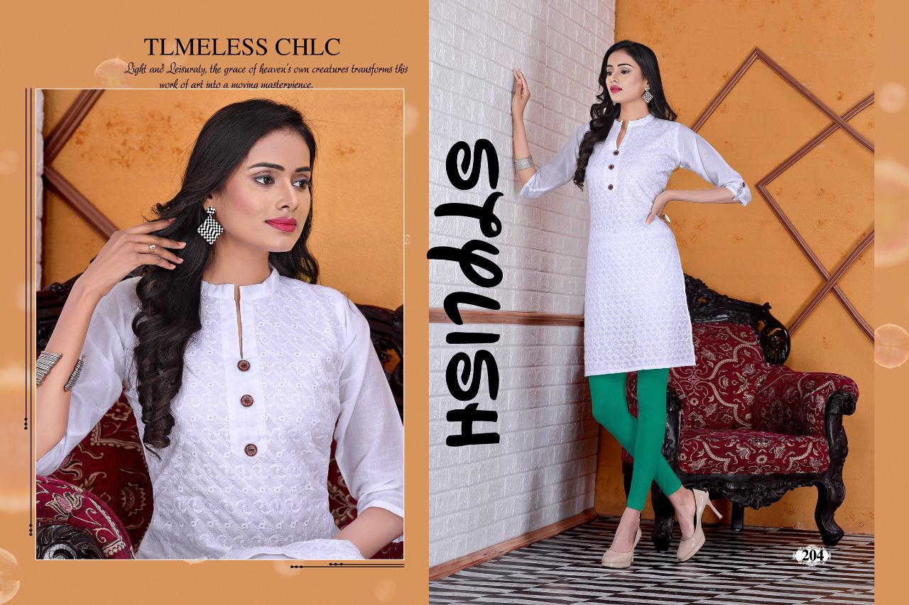 Trendy Presents White Dessert Collection Of Chikan Cotton Straight-cut Short Kurtis