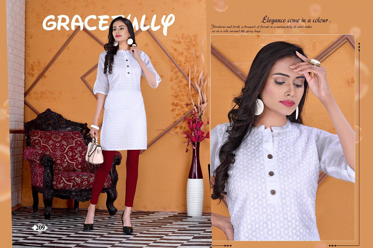 Trendy Presents White Dessert Collection Of Chikan Cotton Straight-cut Short Kurtis