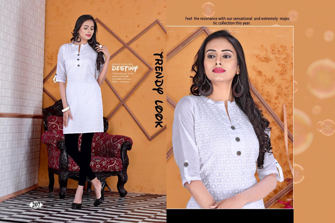 Trendy Presents White Dessert Collection Of Chikan Cotton Straight-cut Short Kurtis