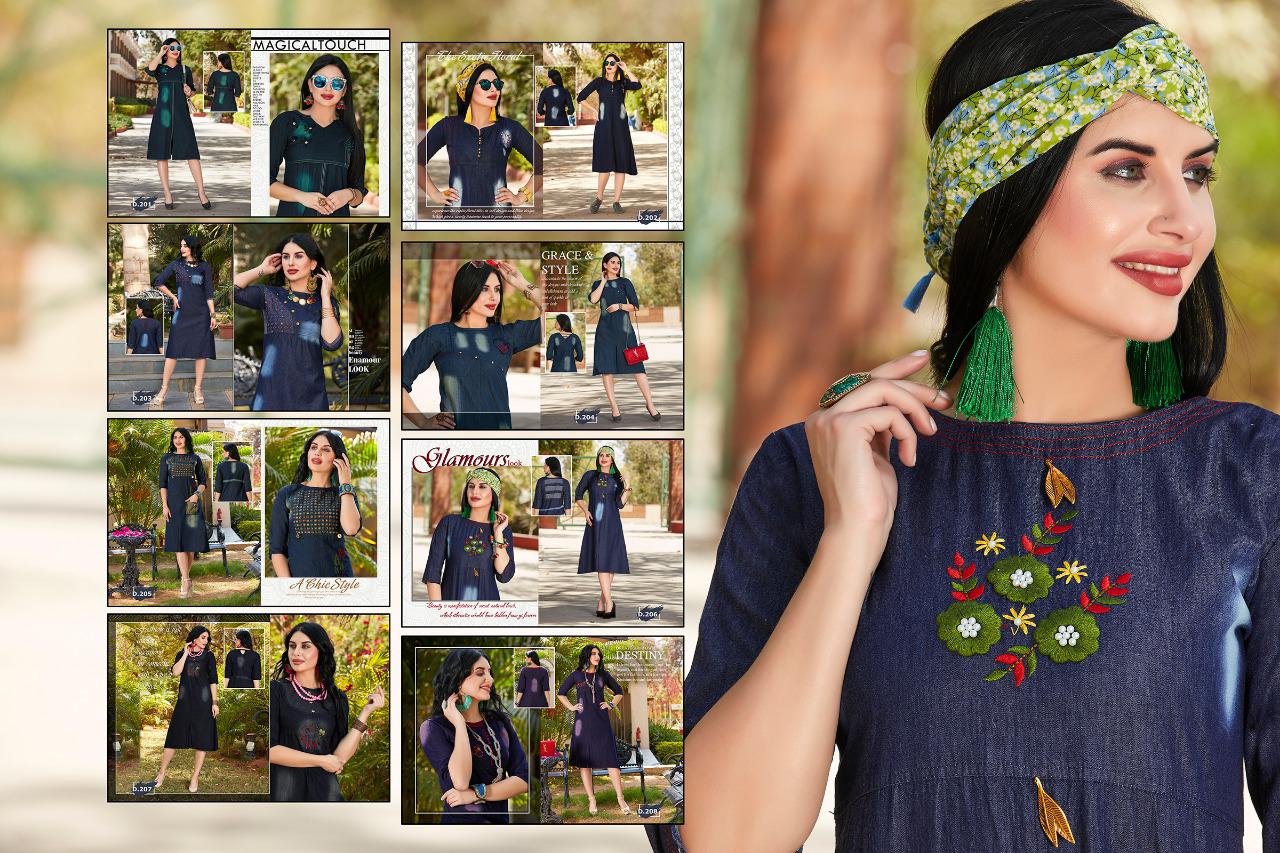 Trendy Presents Z Blue Collection Of Heavy Denim Cotton Designer Kurtis
