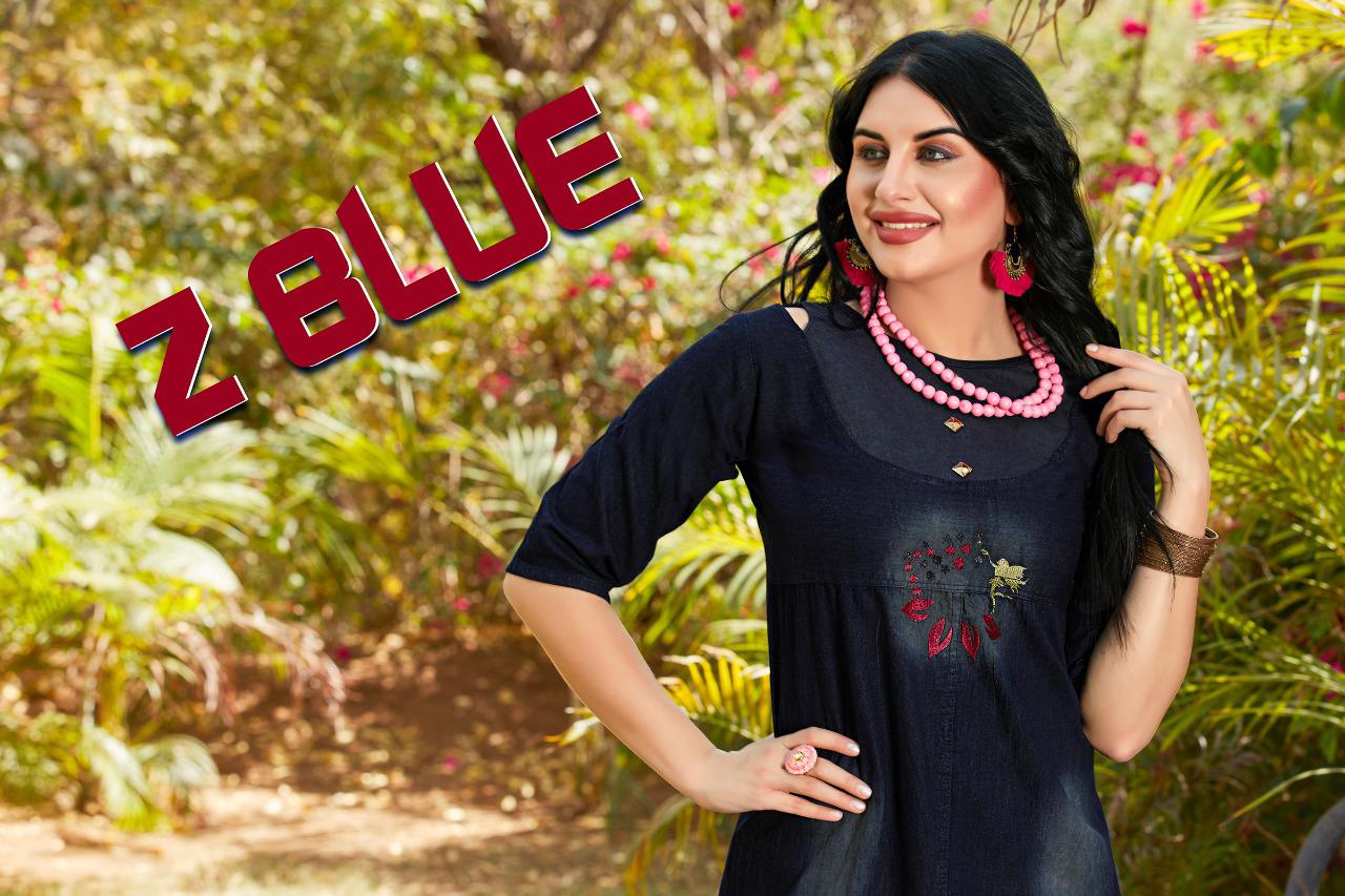 Trendy Presents Z Blue Collection Of Heavy Denim Cotton Designer Kurtis