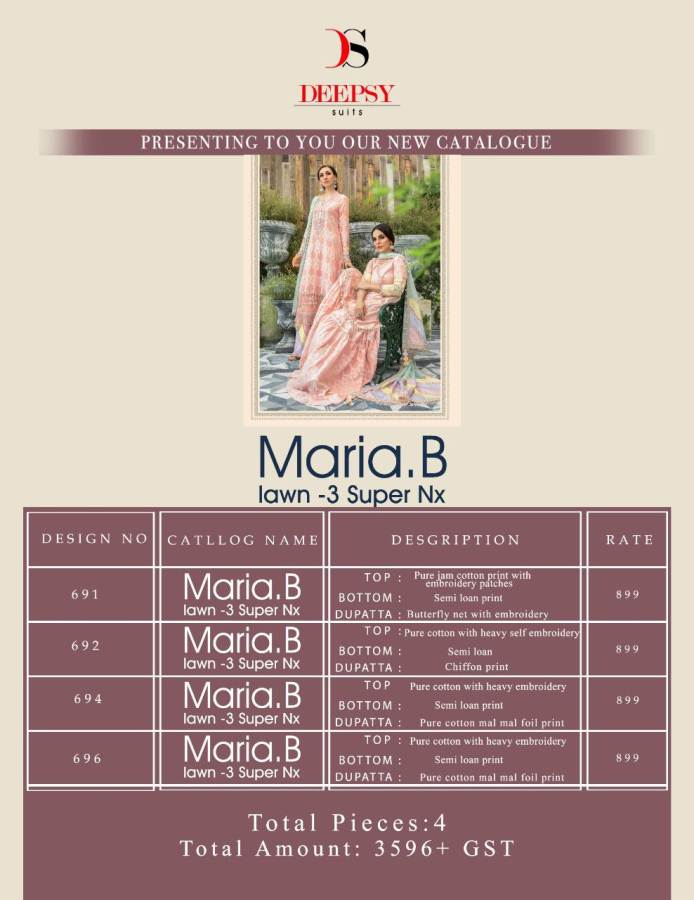 Deepsy Presents Maria B Lawn 3 Super Nx Pure Jam Cotton Pakistani Suits