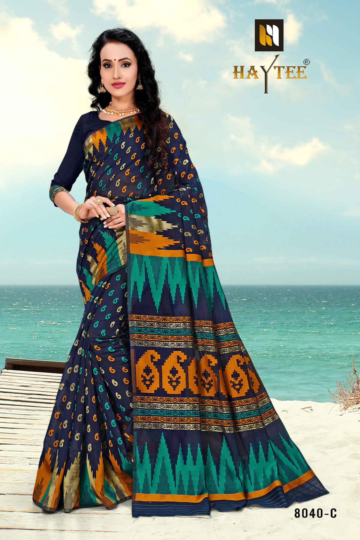 Haytee Presents Arabic 8040 Poly Cotton Running Wear Saree Collection