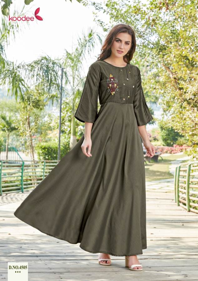 PETALS BY FOUR BUTTONS VISCOSE RICH LOOK GOWN STYLE KURTI WHOLESELLER -  Reewaz International | Wholesaler & Exporter of indian ethnic wear catalogs.