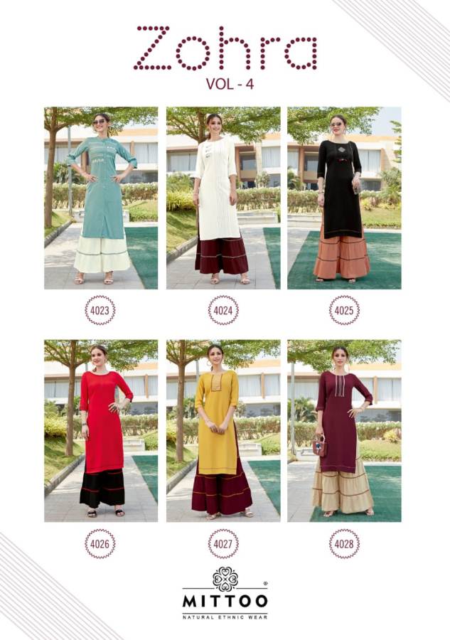 Mittoo  Presents Zohra Vol  4  Kurti With Bottom Collection
