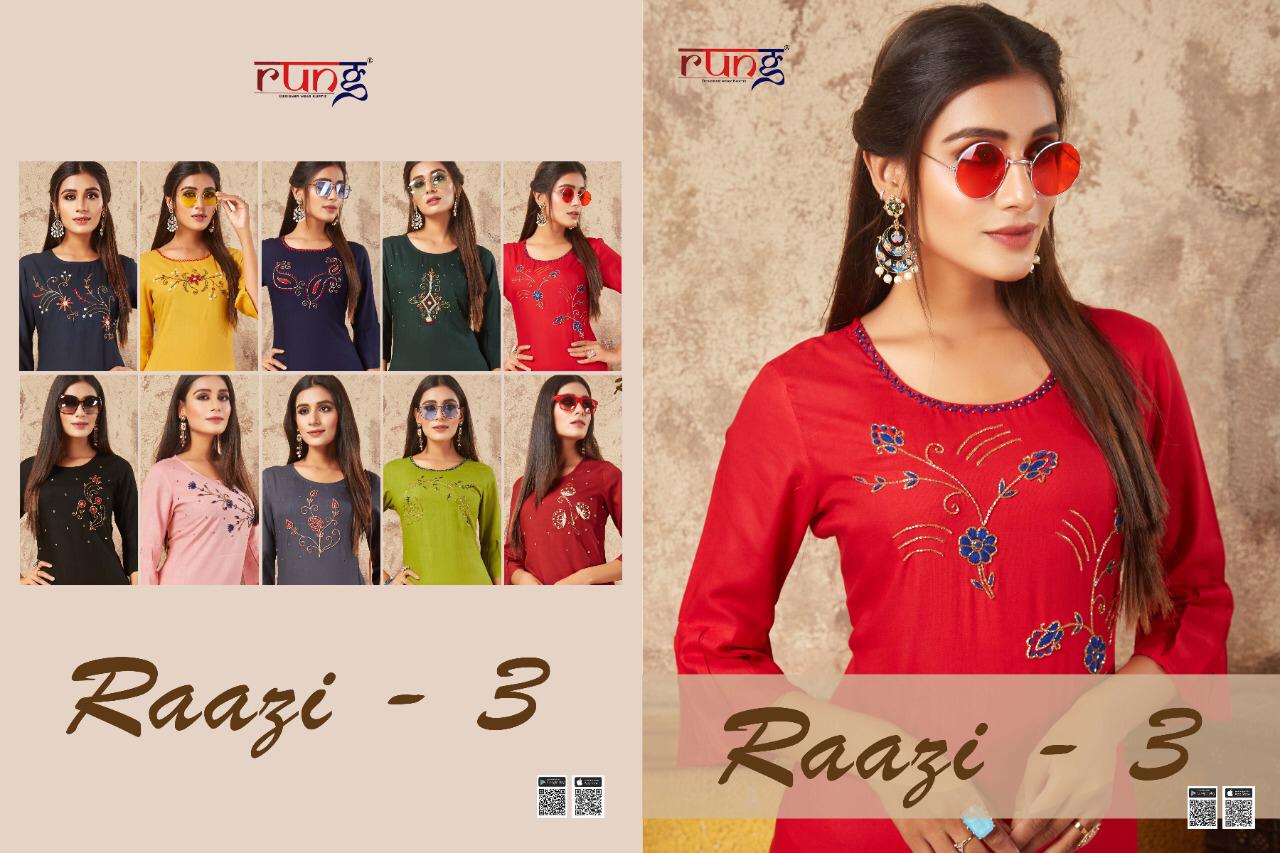 Rung Presents  Raazi Vol  3  Straight Cut Kurti Collection