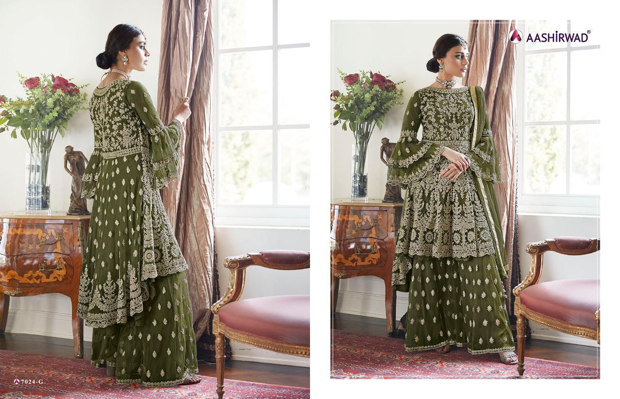 Aashirwad Presents  Premium Sharara Gold New Colors Embroidered Suits