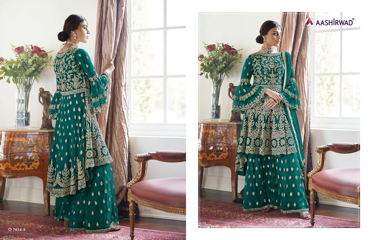 Aashirwad Presents  Premium Sharara Gold New Colors Embroidered Suits