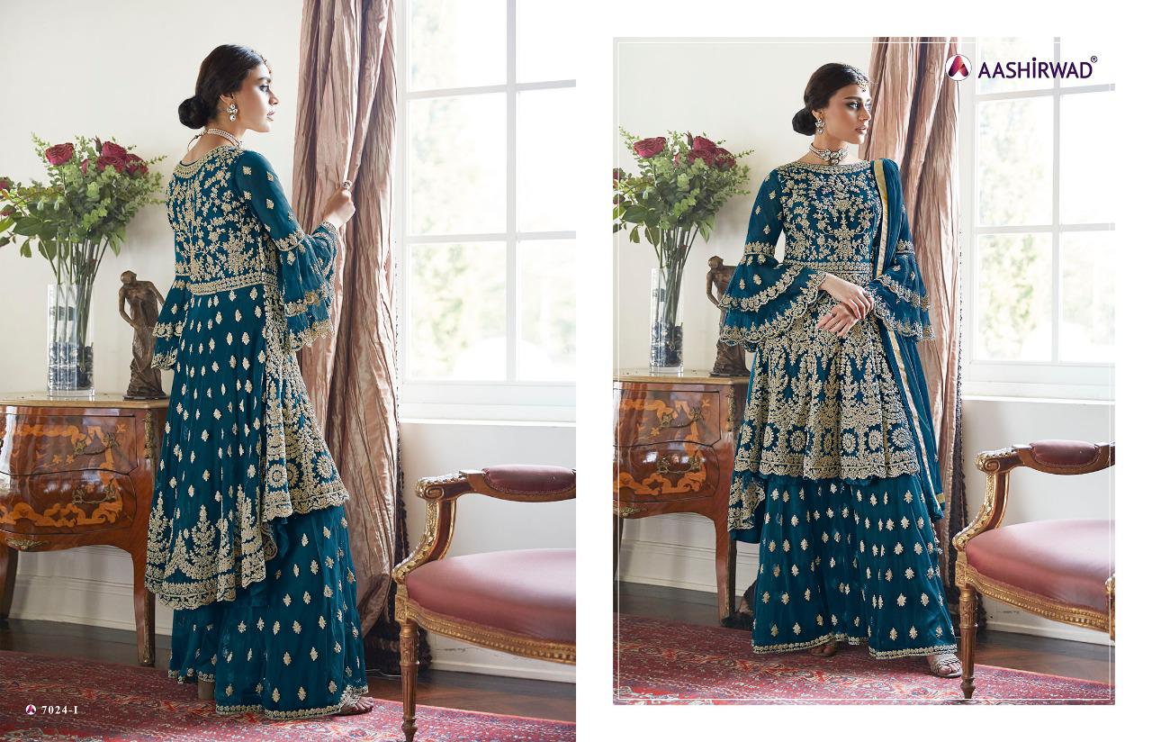 Aashirwad Presents  Premium Sharara Gold New Colors Embroidered Suits