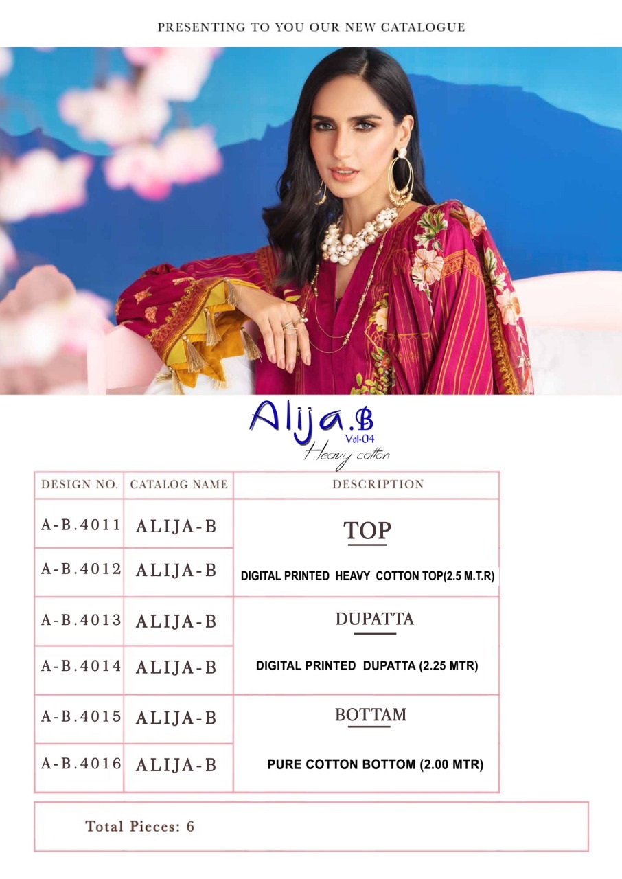 Alija B Vol  4 Karachi Dress Material