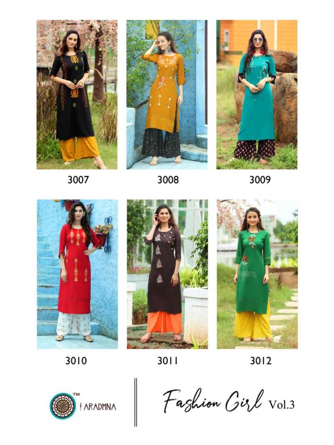 Aradhna Presents Fashion Girl 3 Heavy Rayon Casual Wear Kurti With Bottom