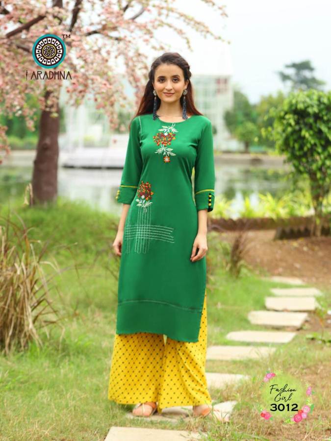 Aradhna Presents Fashion Girl 3 Heavy Rayon Casual Wear Kurti With Bottom