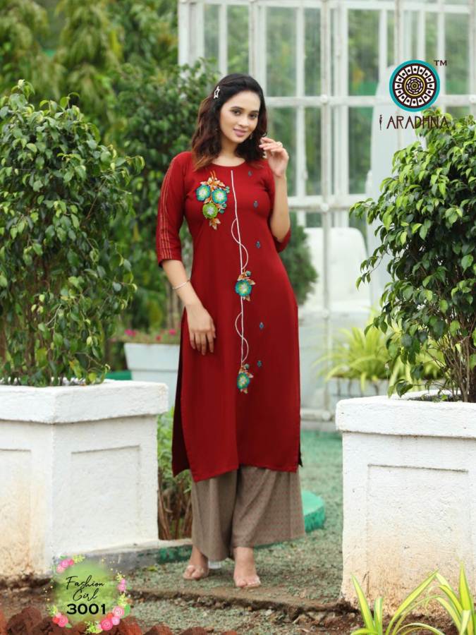 Aradhna Presents Fashion Girl 3 Heavy Rayon Casual Wear Kurti With Bottom