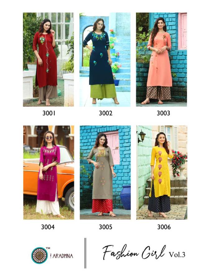 Aradhna Presents Fashion Girl 3 Heavy Rayon Casual Wear Kurti With Bottom