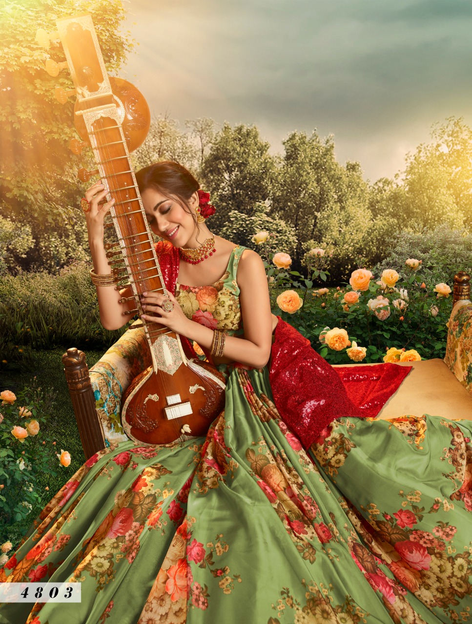 Green Digital Stylish Lehenga Choli