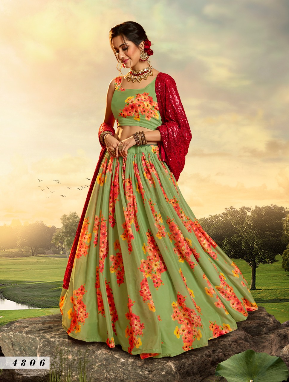 Green  4806  Printed Lehenga Choli Collection