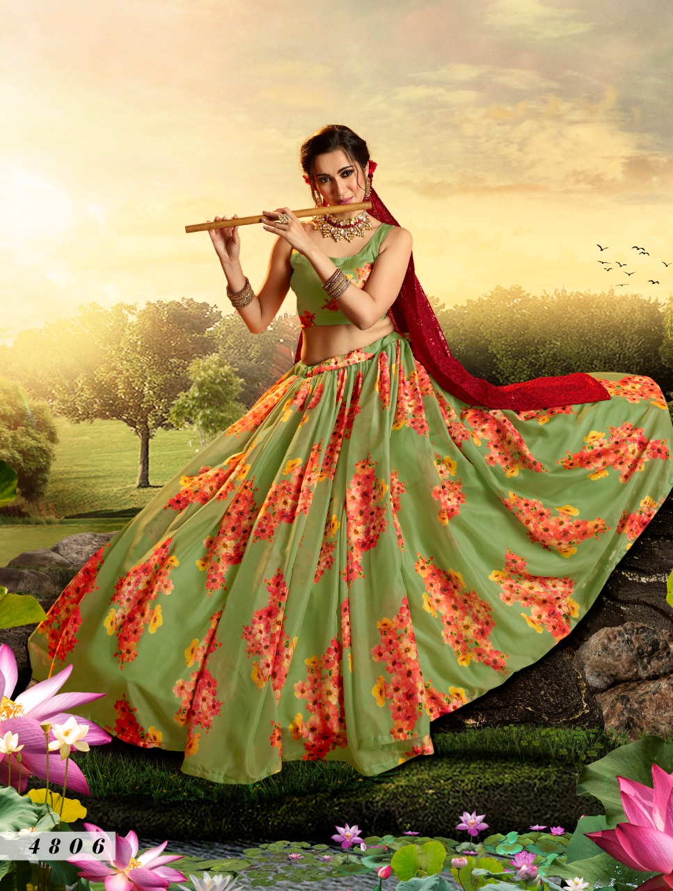 Green  4806  Printed Lehenga Choli Collection