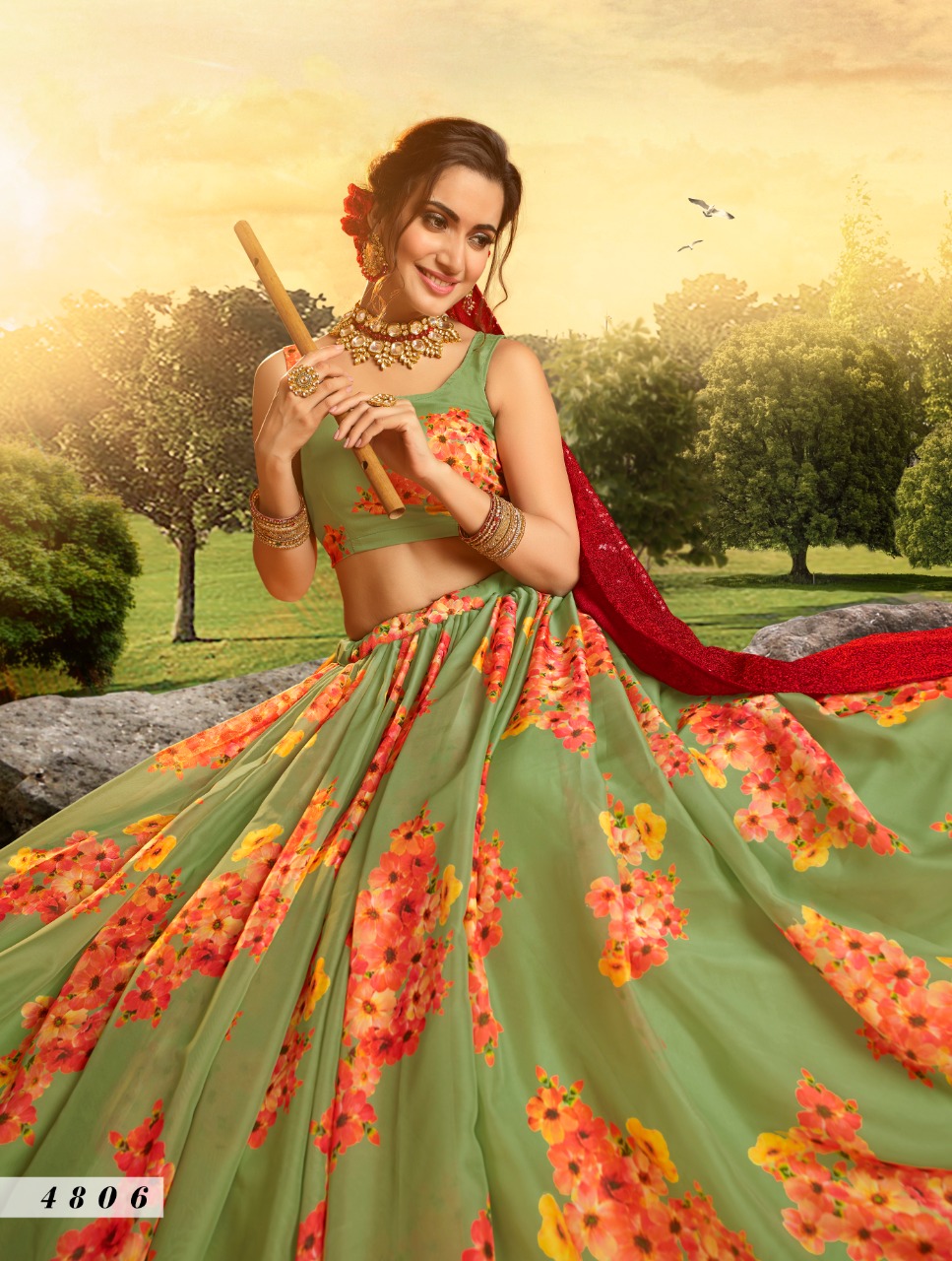 Green  4806  Printed Lehenga Choli Collection