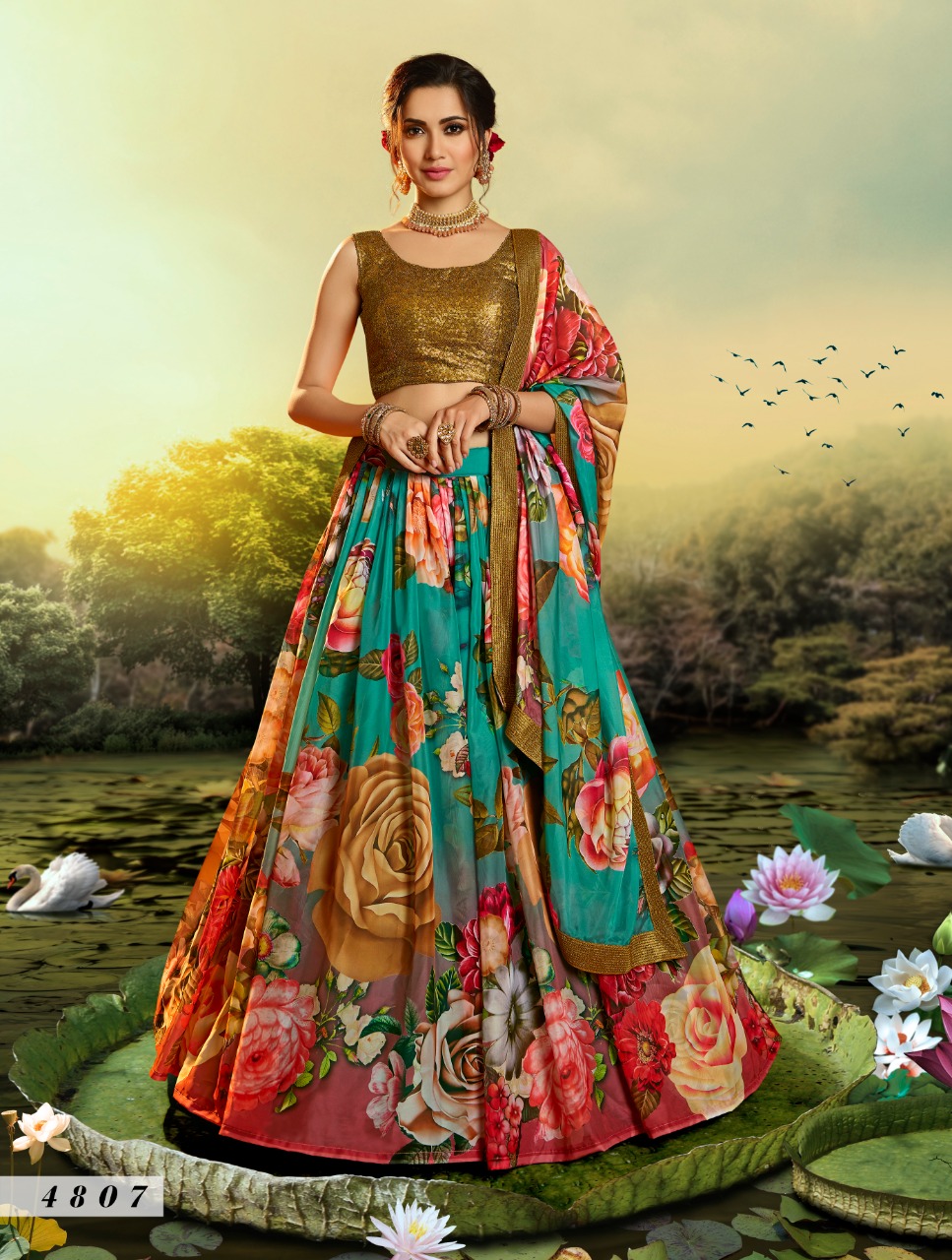 Multi 4807 Sequined Semi Stitched Lehenga Choli