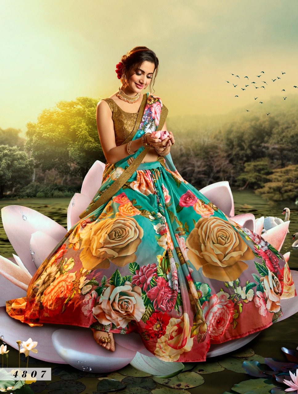 Multi 4807 Sequined Semi Stitched Lehenga Choli