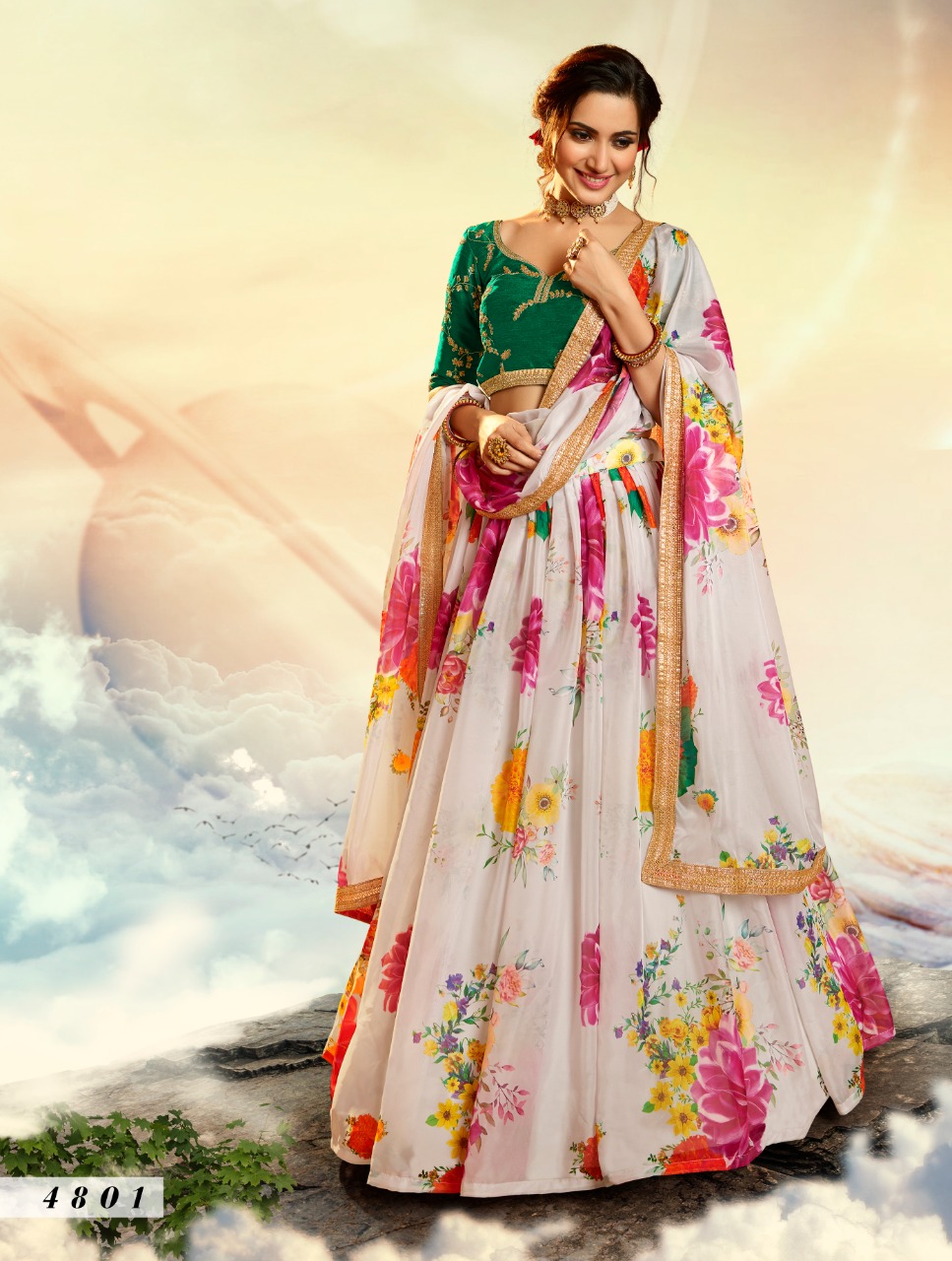 White 4801 Lehenga Choli With Dupatta