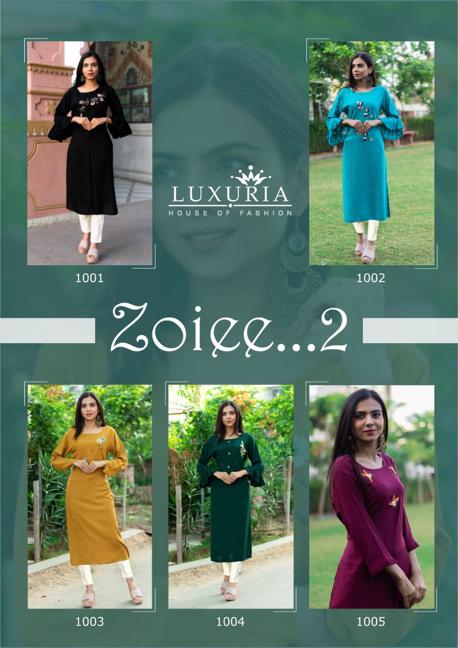 Luxuria  Presents Zoiee..2 Kurti With Pant Catalogue
