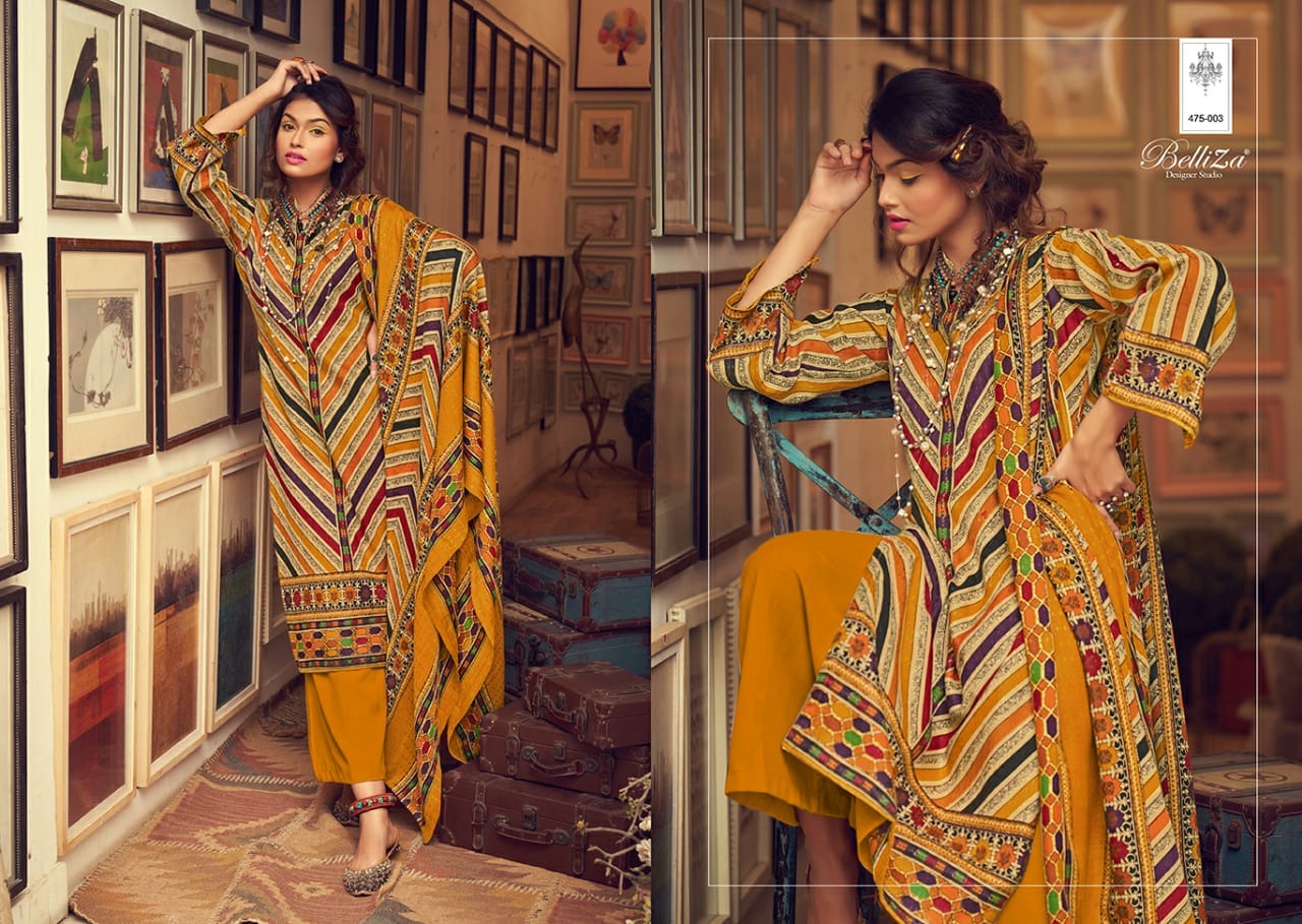 Belliza  Presents Al Marina Vol 3 Pashmina Designer Dress Material