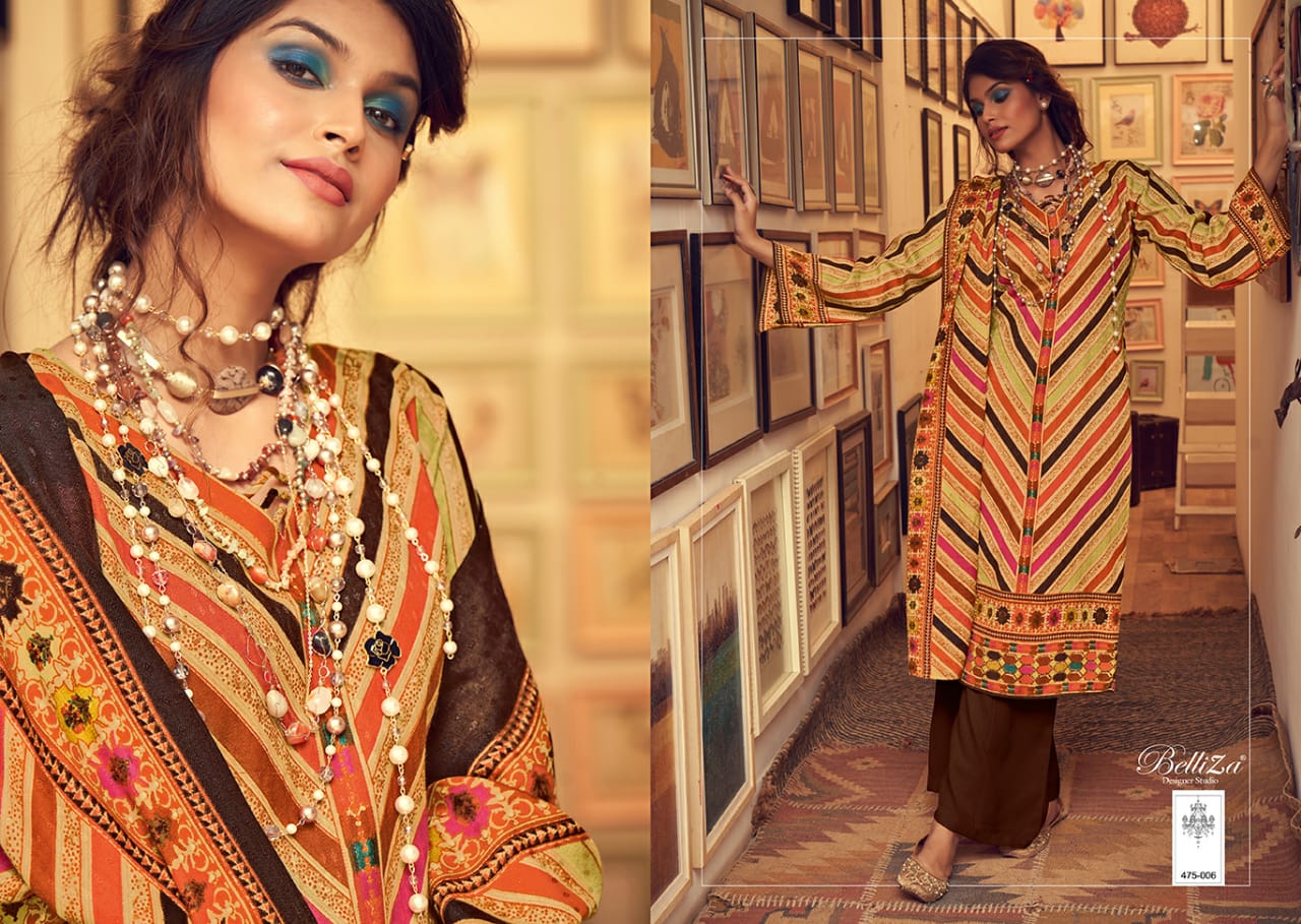 Belliza  Presents Al Marina Vol 3 Pashmina Designer Dress Material