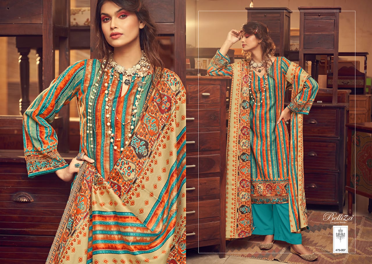Belliza  Presents Al Marina Vol 3 Pashmina Designer Dress Material